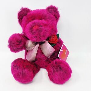 Vtg Dan Dee Plush Pink Bear kmart Rose Bow stuffed Red Nose Valentines Day